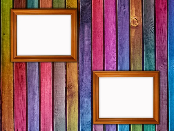 Bunte Holzwand mit zwei Rahmen — Stockfoto