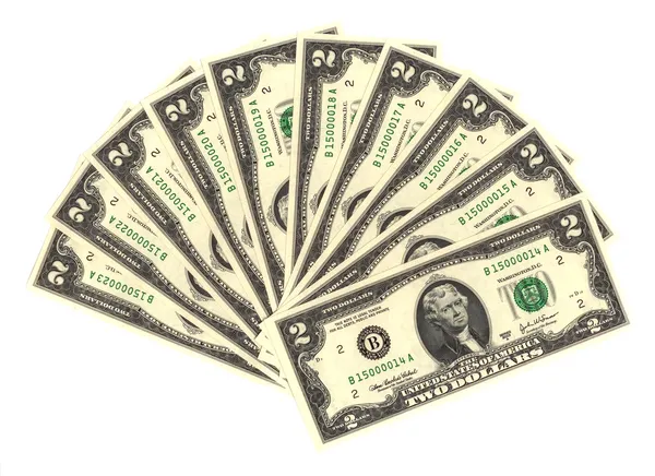 Two dollar bills — Stock Photo, Image