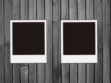 Two blank photos on black and white wood clipart