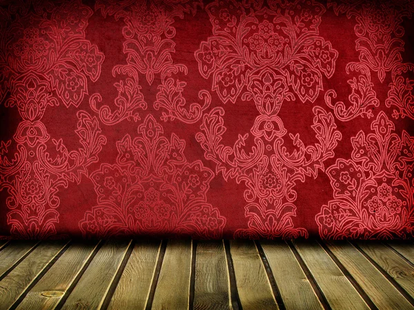 Винтажная комната с красными стенами — стоковое фото