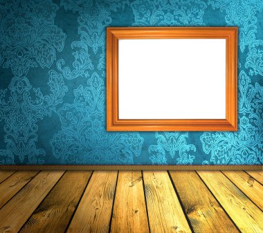 Vintage blue room with blank frame clipart