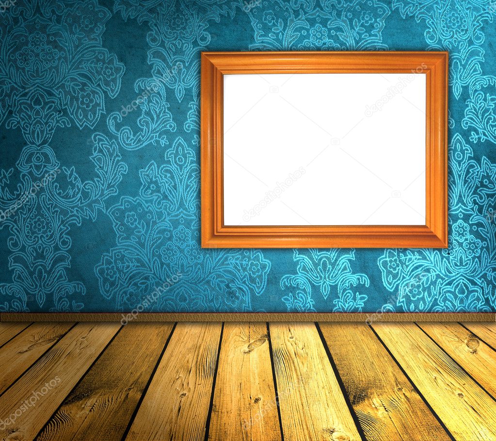 Vintage blue room with blank frame