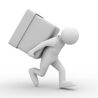 Men carry box on back. Isolated 3D image clipart