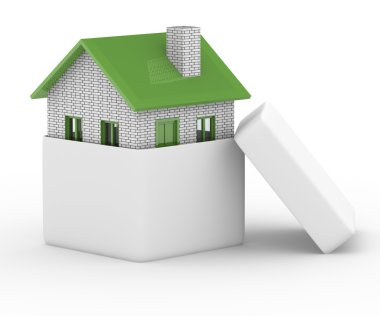 House in gift box. Isolated 3D image clipart