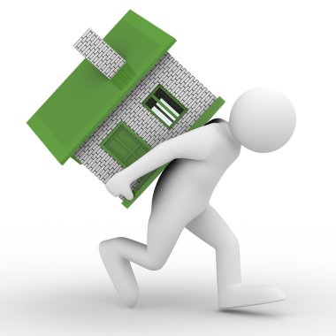 Men carry house on back. Isolated 3D ima clipart