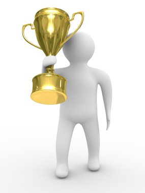 Winner with gold cup on white background clipart