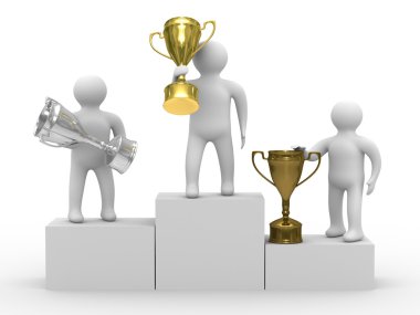 Winners with cups on white background. clipart