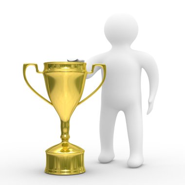 Winner with gold cup on white background clipart