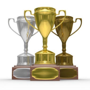 Cups of winner on white background clipart