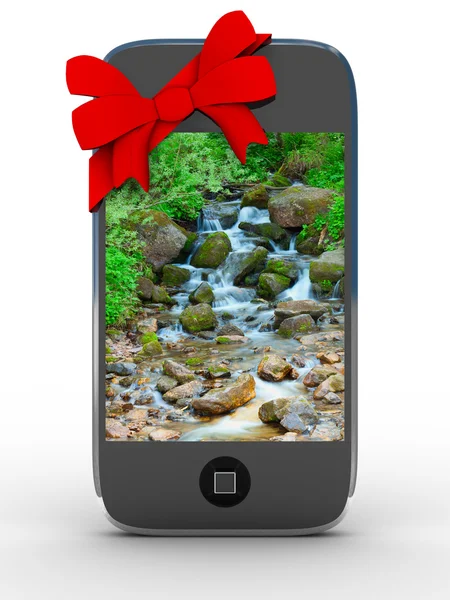 Telefon i gåva på vit bakgrund — Stockfoto