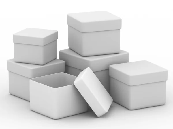 Seis caixas no fundo branco. Isolados — Fotografia de Stock