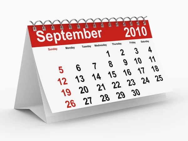 2010 年のカレンダー。9 月。分離されました。 — ストック写真