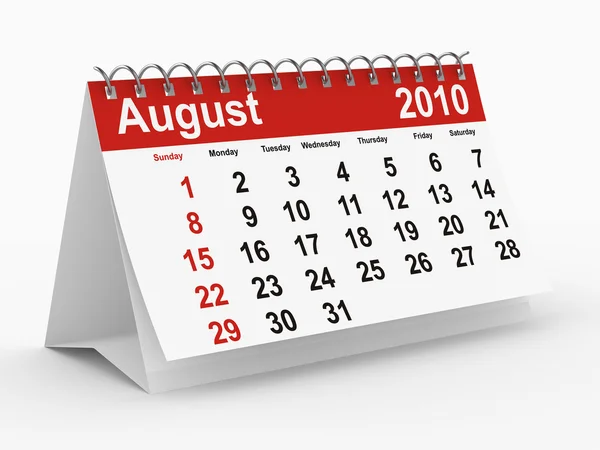 Kalendář pro rok 2010. srpen — Stock fotografie