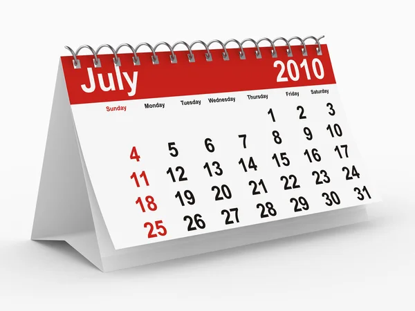 Календар 2010 року. липня — стокове фото