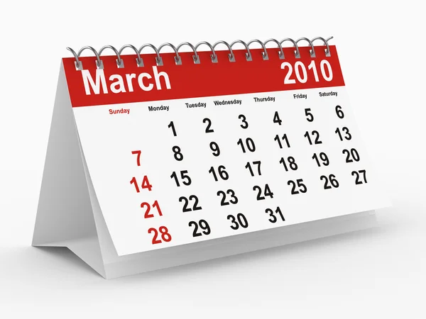 2010 year calendar. March — Stock Photo, Image