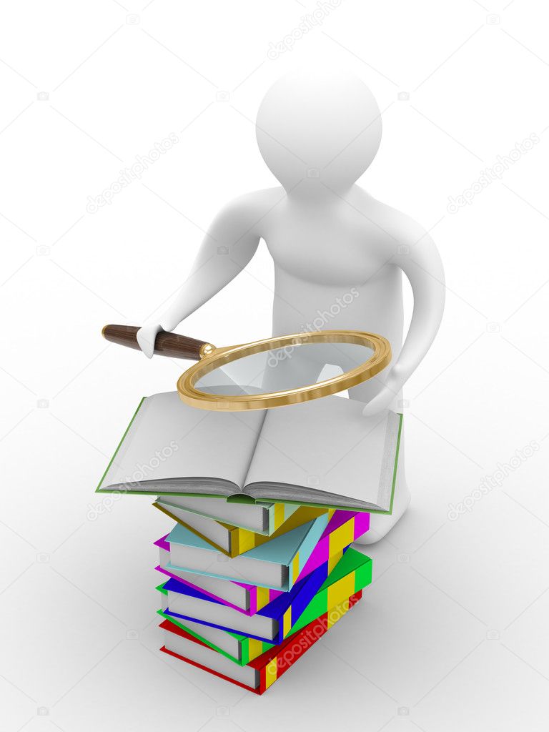 Man reads books. Isolated 3D image