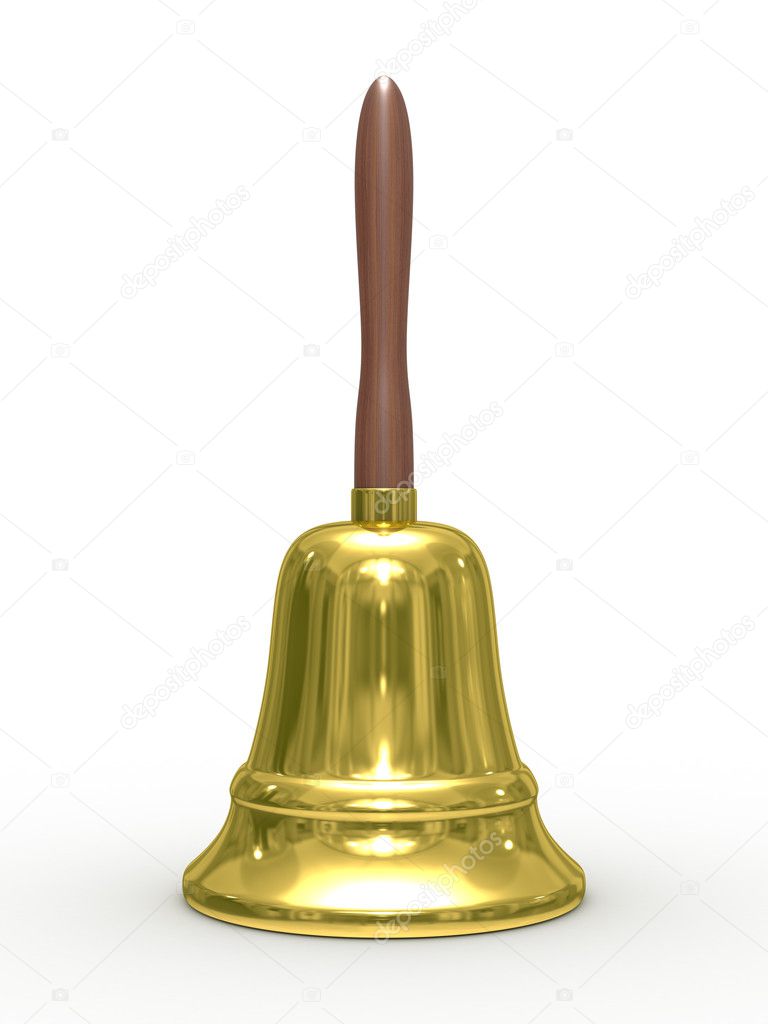 Gold hand bell on white background