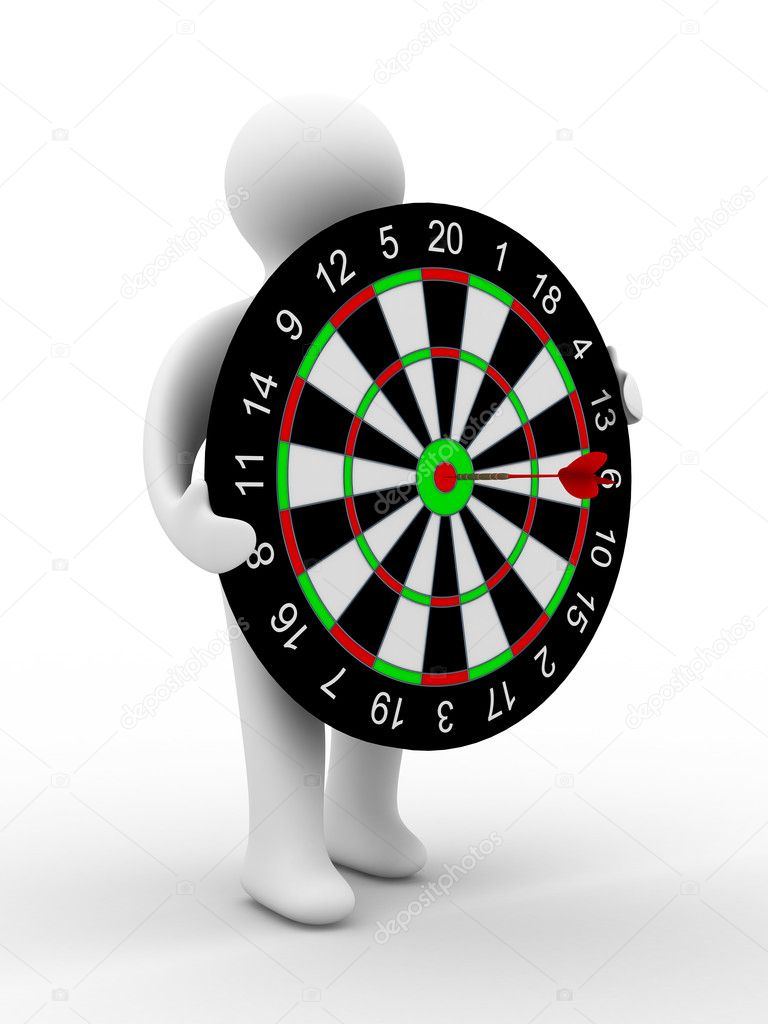 Man hold darts on white background