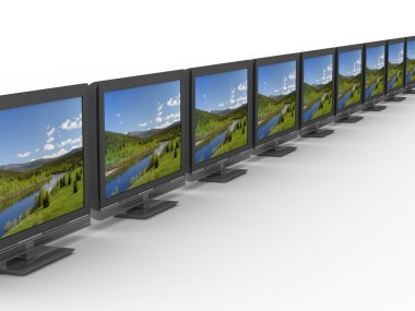 Row TV on white background. Isolated 3D clipart