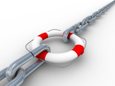 Chain fastened by lifebuoy. Isolated 3D clipart