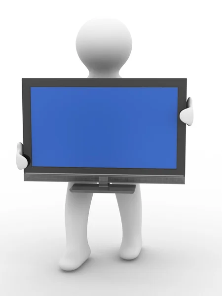Fernseher und Mann auf weißem Hintergrund. isoliert — Stockfoto