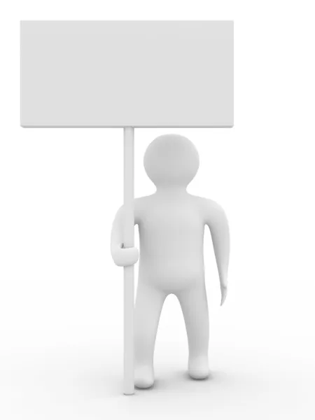 Persona sostiene una pancarta sobre fondo blanco —  Fotos de Stock