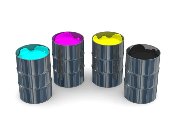 Paint CMYK in vats. Isolated 3D image — Stock Photo, Image