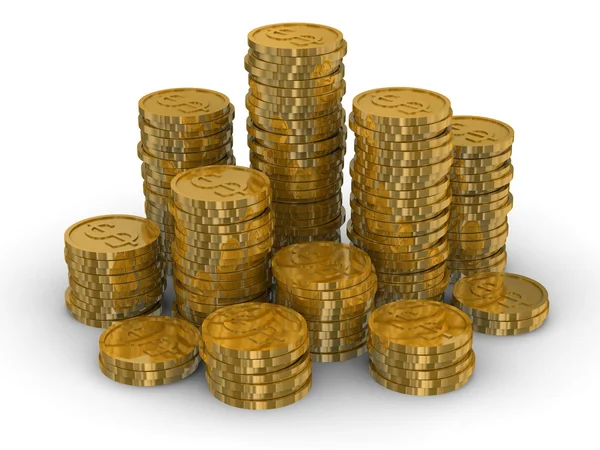 Coluna de moedas de ouro isoladas em branco — Fotografia de Stock