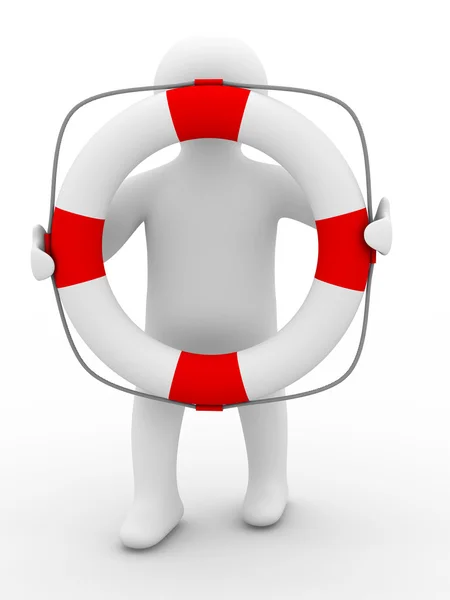 Rescuer with lifebuoy ring on white — Stock Photo, Image