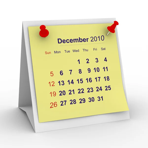 2010 year calendar. December. Isolated — Stock Photo, Image