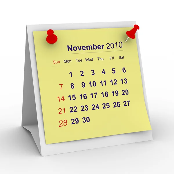 2010 year calendar. November. Isolated — Stock Photo, Image