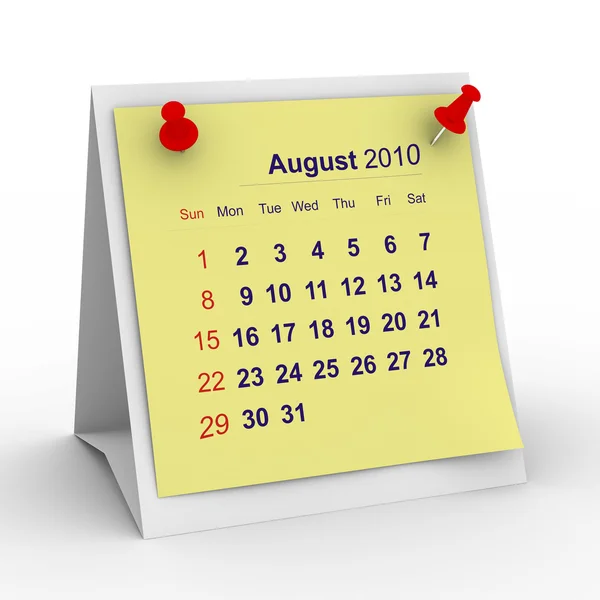 2010 年的日历。8 月。孤立的 3d — Stockfoto