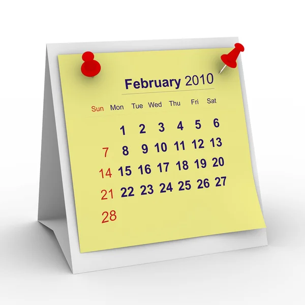 Calendario 2010 anno. Febbraio. Isolato — Foto Stock
