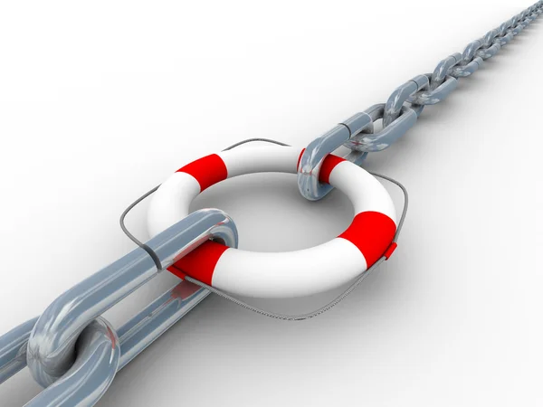 Chain fastened by lifebuoy. Isolated 3D — Stock Photo, Image