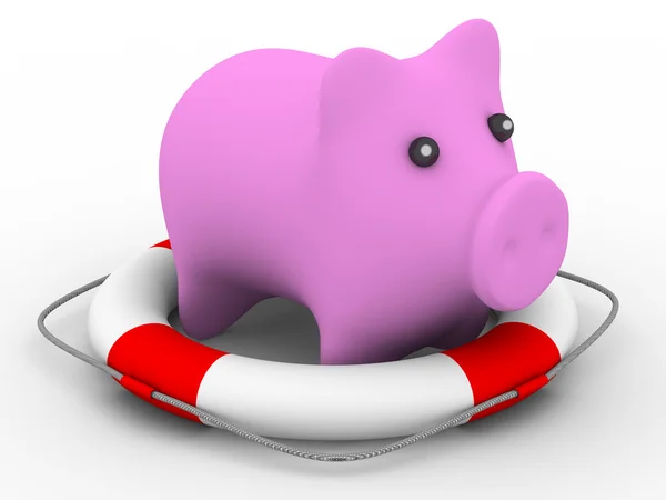 Rescue of pink pig. Isolated 3D image — Stock Photo, Image