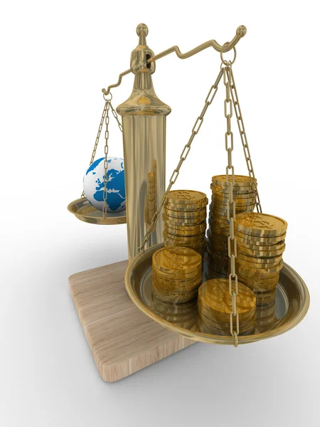 Cashes and the globe on weights — Stock Photo, Image