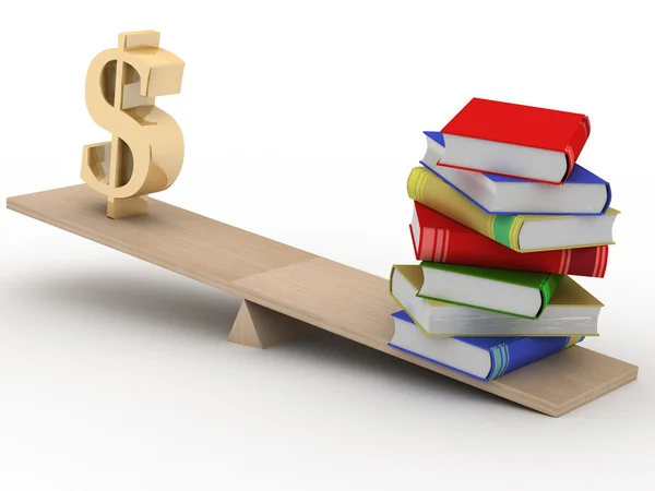 Sign dollar and the books on scales. — Stock Photo, Image