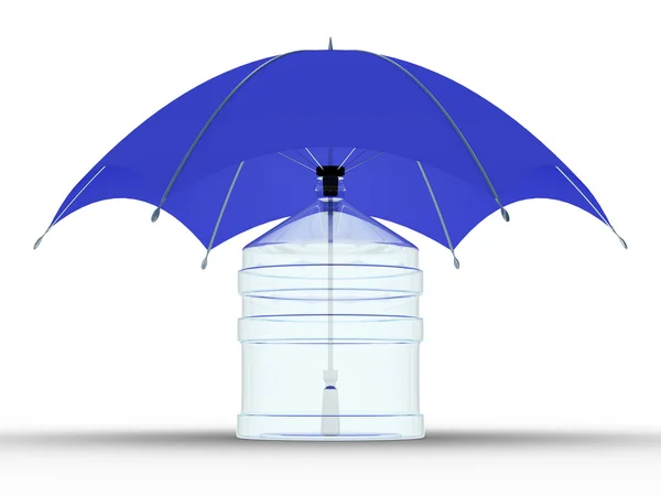 Glasflasche unter einem Regenschirm. isoliert — Stockfoto