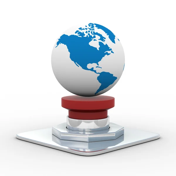 Globe op de rode knop. geïsoleerde 3d — Stockfoto