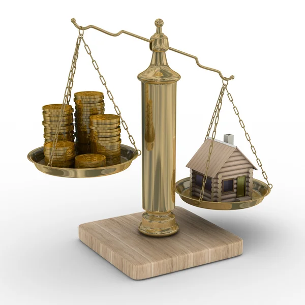 House and cashes on weights. Isolated 3D — Stock Photo, Image