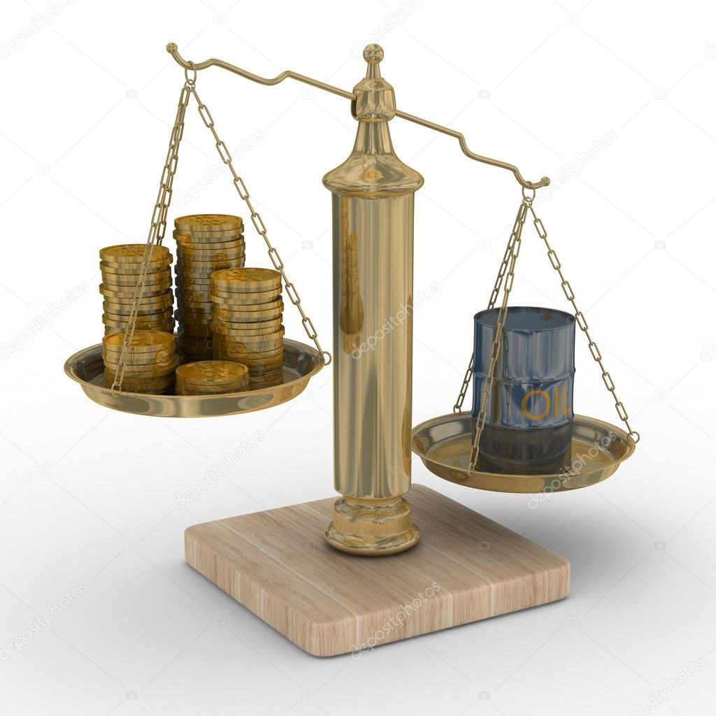 Oil and money for scales. Isolated 3D