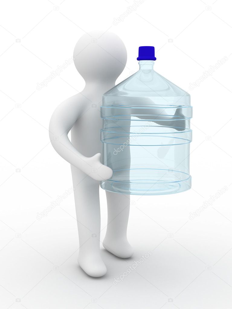 Man carries a bottle. Isolated 3D image