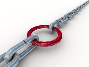 Chain fastened by a red ring. 3D image. clipart