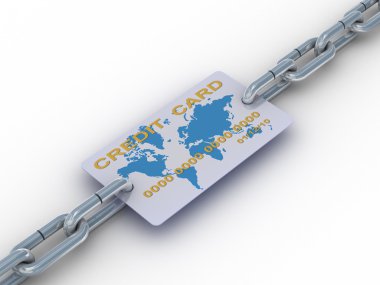 Credit card on a chain. 3D image clipart