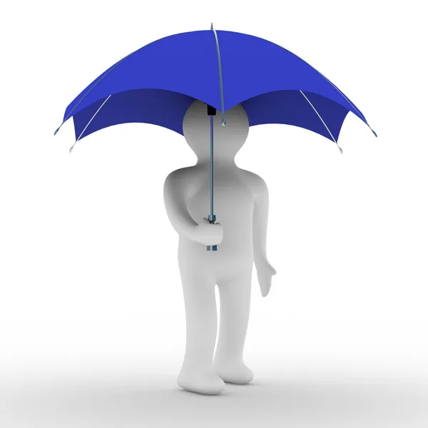 Um homem sob guarda-chuva. Imagem 3D isolada — Fotografia de Stock
