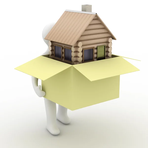 Huis in een geschenk. 3D-beeld — Stockfoto
