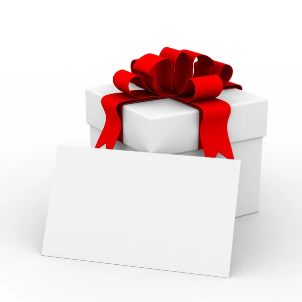 Λευκό δώρο κουτί με μια κάρτα. 3D εικόνας — Φωτογραφία Αρχείου