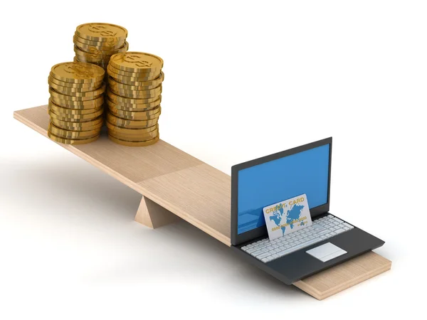 Vergelijking van e-commerce en contant geld — Stockfoto