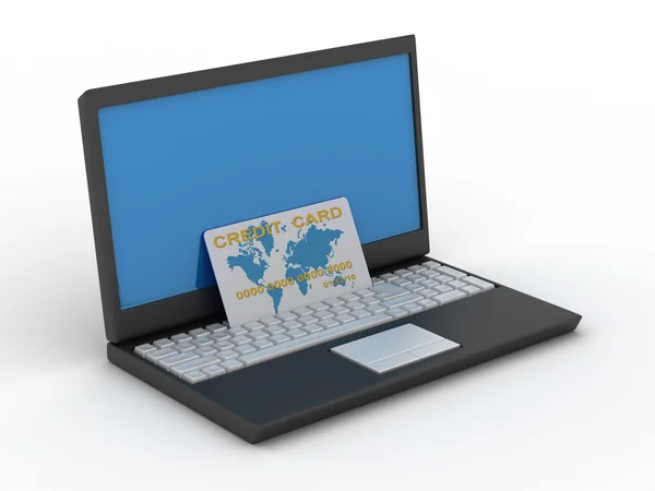 Computer with a credit card on white — Stock Photo, Image