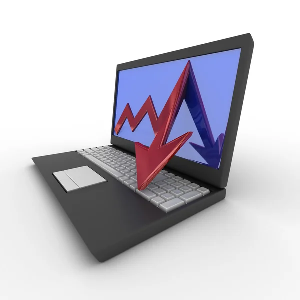 Laptop. begreppet finansiella faller. 3D — Stockfoto